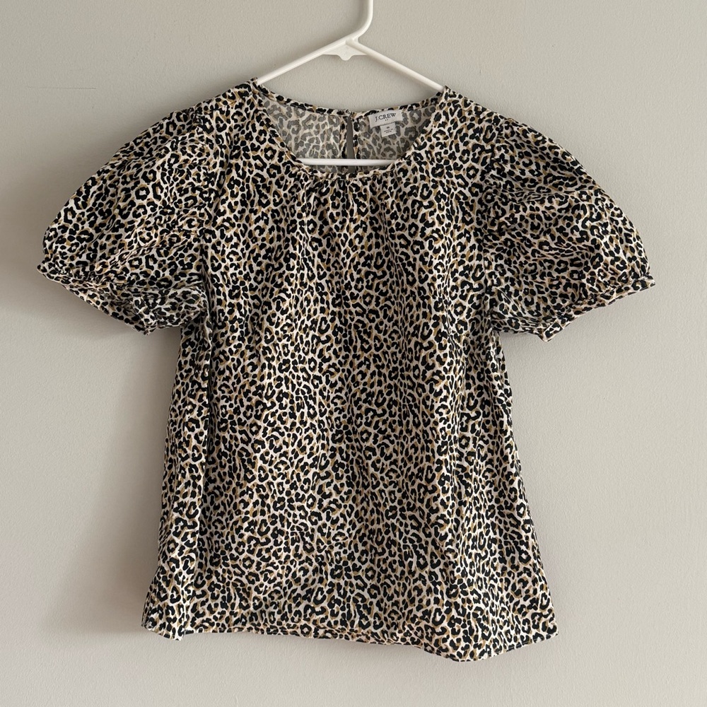J Crew Leopard puff-sleeve top in stretch cotton poplin